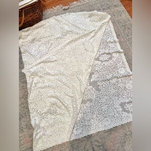 Vintage cream Lace vintage Tablecloth 54” 73” (light stains not very noticeable